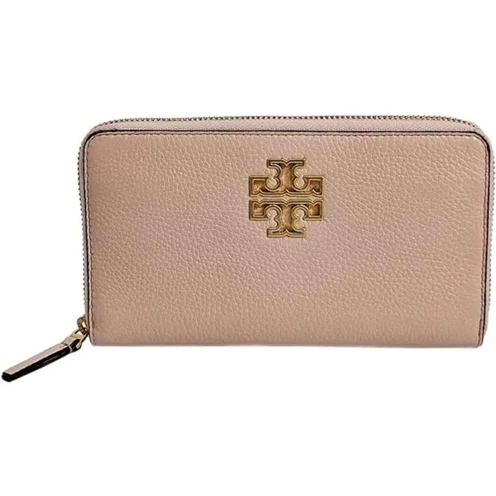 NEW Tory Burch Britten Shell Pink | Gold Hardware Leather Zip Continental Wallet